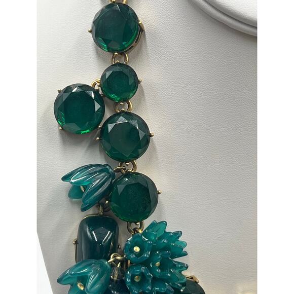 J. Crew Green Bauble Glass Resin Flower Cluster Bib Runway Gold Ox Necklace - Picture 3 of 14